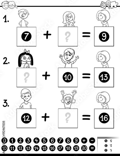addition educational game color book with kids