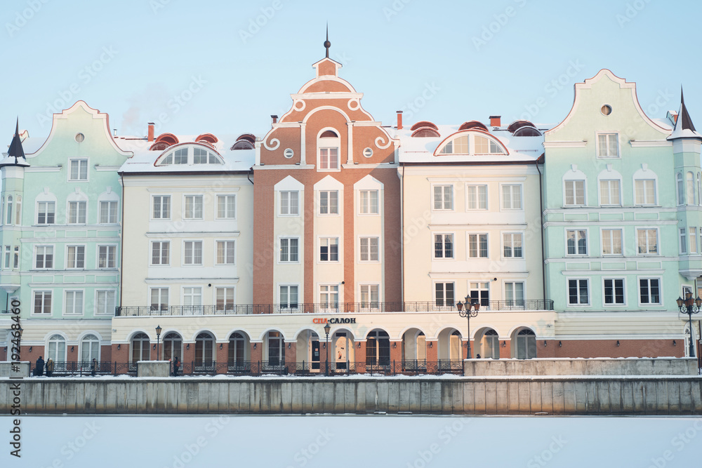 Kaliningrad, Russia - January 21, 2016: Architectural ensemble Fish village in winter.