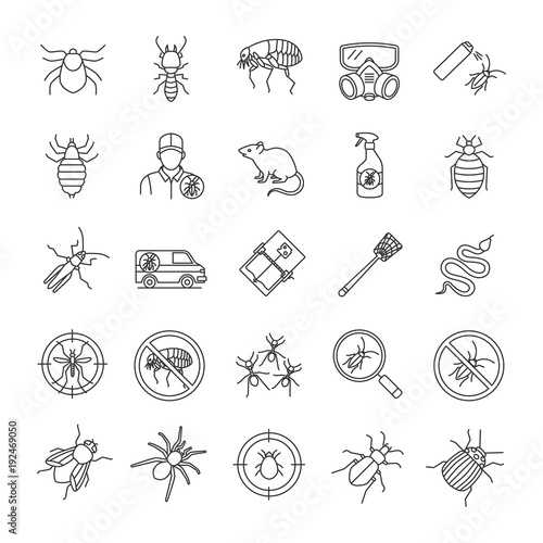 Pest control linear icons set