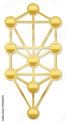 Tree of Life. Golden Kabbalah symbol with ten Sephirots of the Hebrew Kabbalah - isolated on white background.