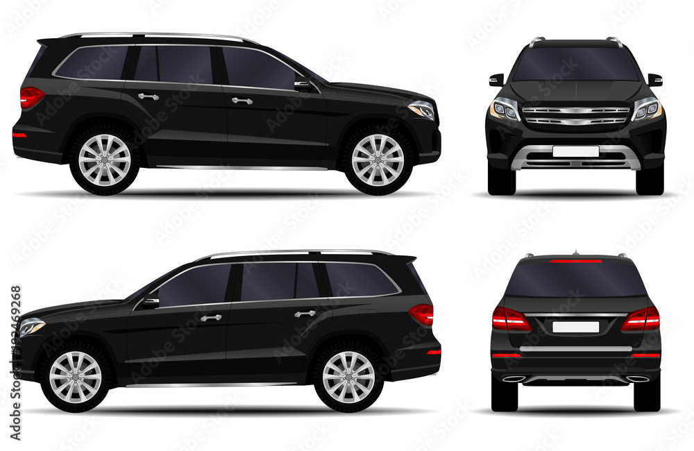 realistic SUV car. front view; side view; back view. Stock Vector