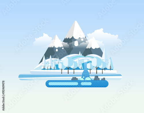 Winter Landscape Background.  Flat Vector Illustration
