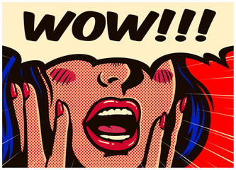 Fotobehang Pop art Wow vrouw retro comic illustratie  © durantelallera