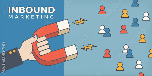 Magnet pulling people for inbound lead generation for digital marketing symbol