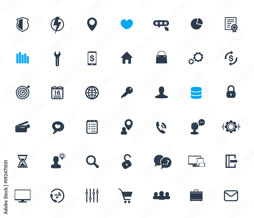 42 icons set for web design, apps and infographics, business, commerce, technology vector pictograms isolated on white 42 icons set for web design, apps and infographics, business, commerce, technology vector pictograms isolated on white