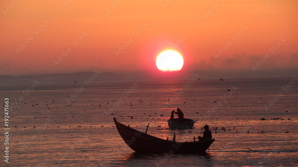  Dawn in the village of Mui Ne. Vietnam. Fishermen.