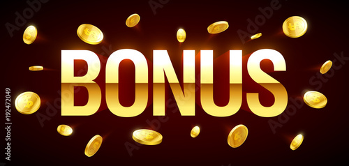 Bonus, gambling games casino banner with Bonus inscription and gold explosion of coins around