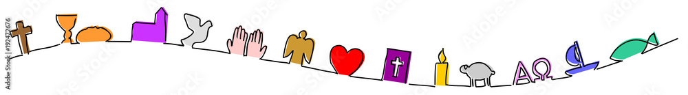 Obraz premium Bunte christliche Symbole als Welle