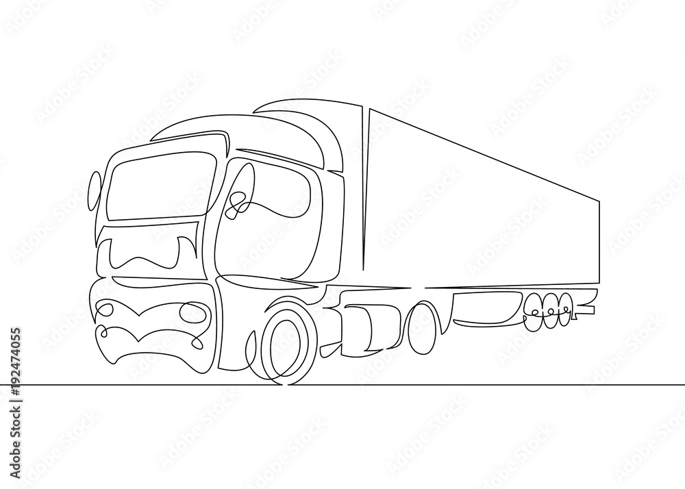 continuous line drawing of Pickup truck transport vector illustration ...