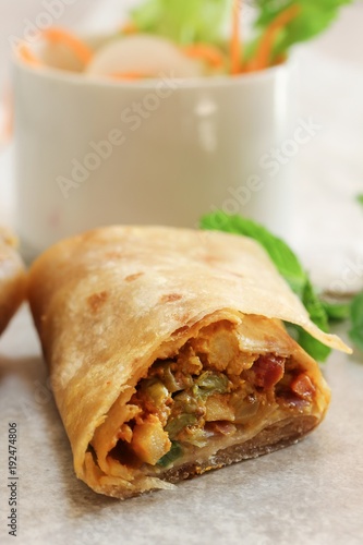 Homemade Indian Veg Wrap / Kathi Roll, selective focus