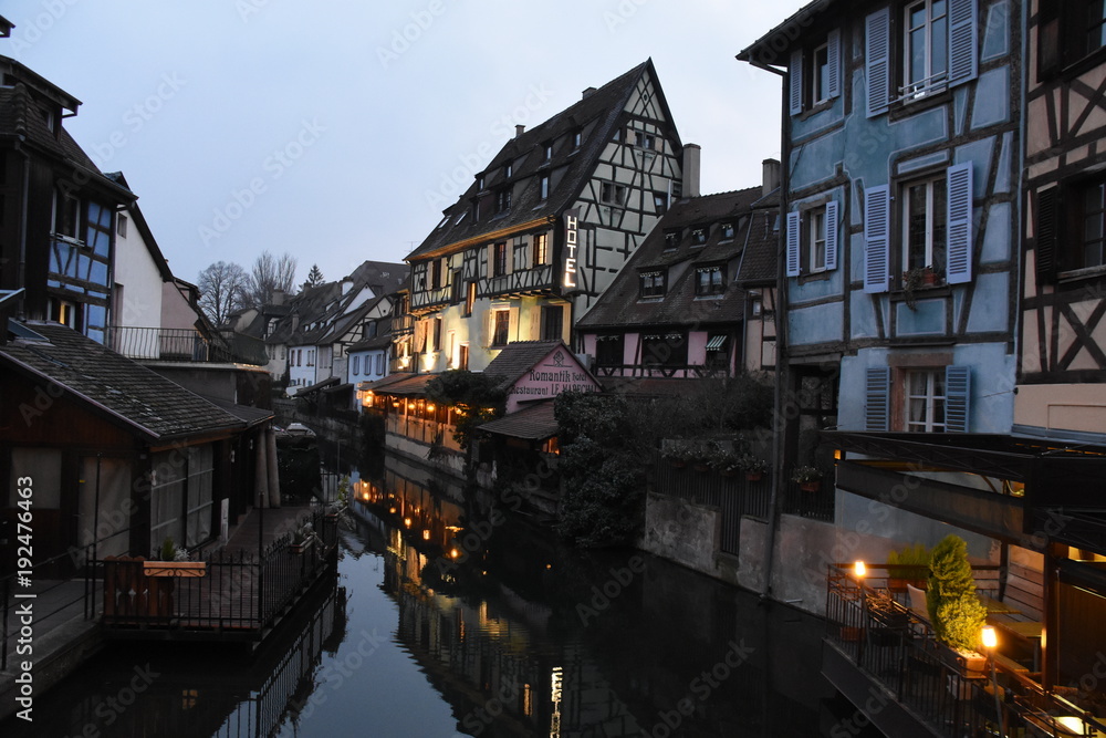 Little venice in Colmar, France during winter at dusk