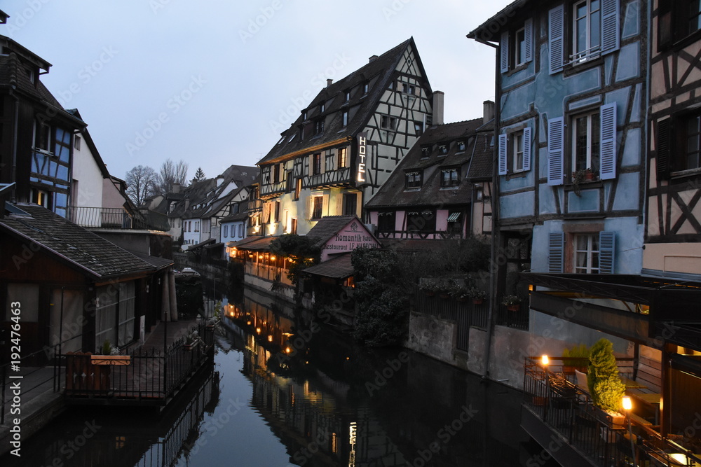 Little venice in Colmar, France during winter at dusk Little venice in Colmar, France during winter at dusk