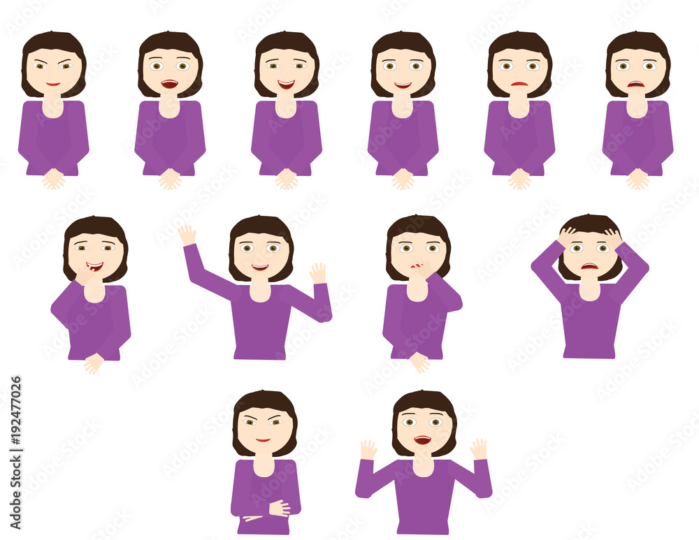 Young woman with different expressions - hands and face Young woman with different expressions - hands and face