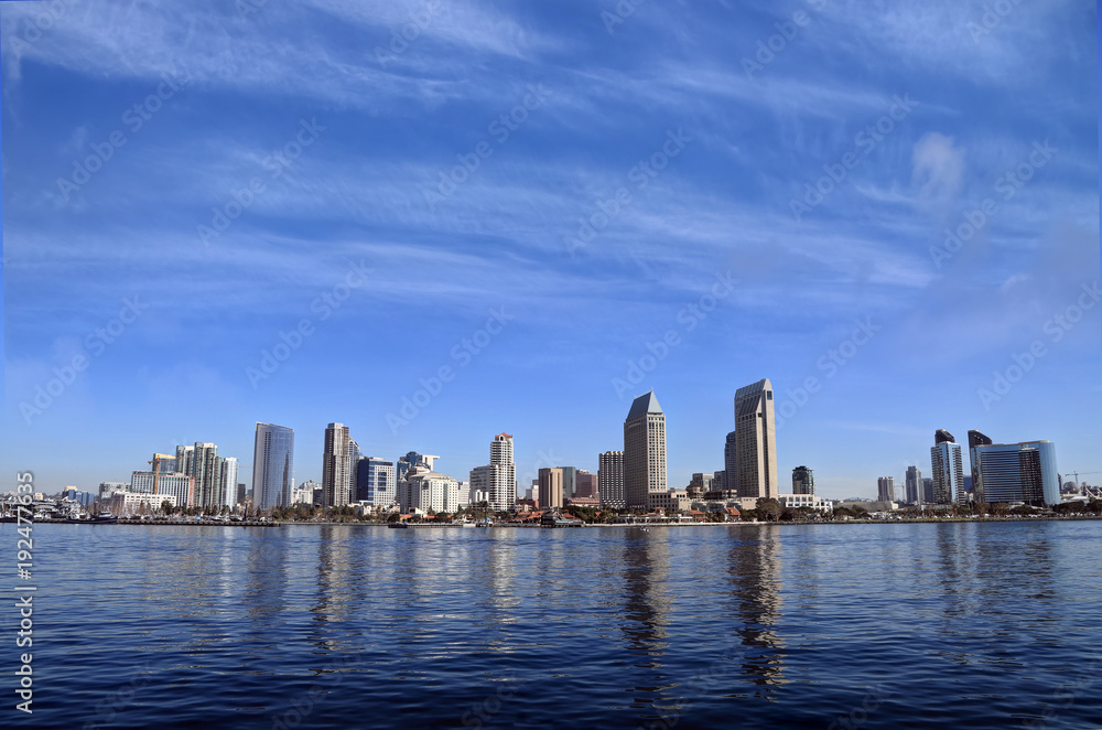 The San Diego, California skyline from San Diego Bay.