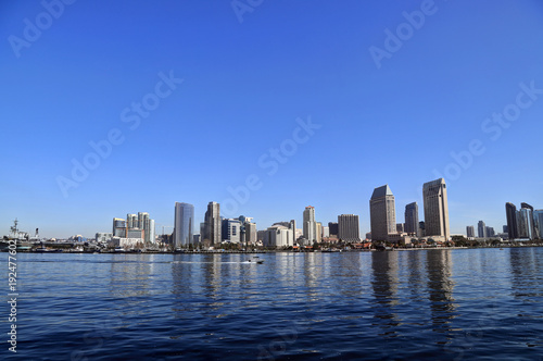 The San Diego  California skyline from San Diego Bay.
