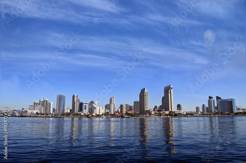 The San Diego  California skyline from San Diego Bay.