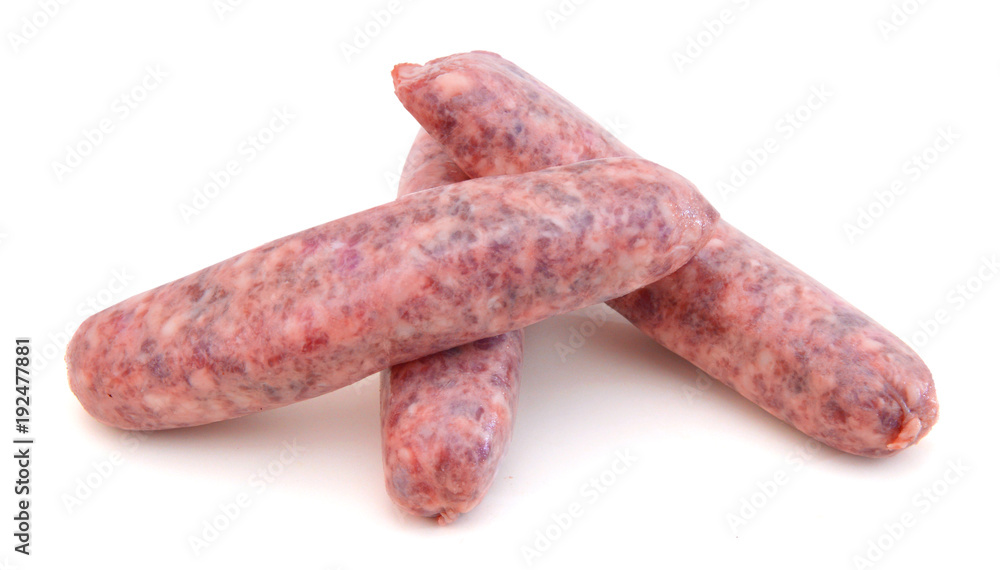 Raw meat sausages isolated on white background Raw meat sausages isolated on white background