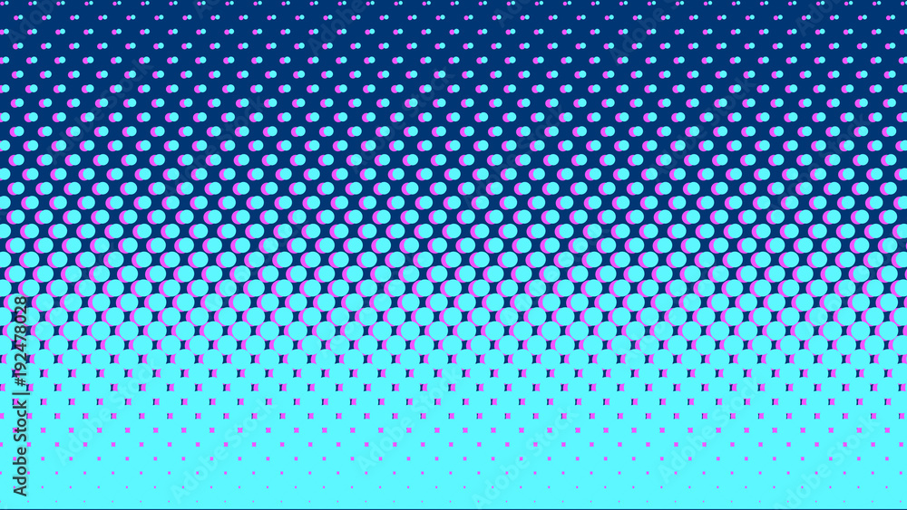 Halftone gradient pattern vertical vector illustration. Dark Blue pink dotted halftone texture. Pop Art light blue pink halftone glitch Background. Background of Art. Seamlessly Repeatable. AI10 - obrazy, fototapety, plakaty 