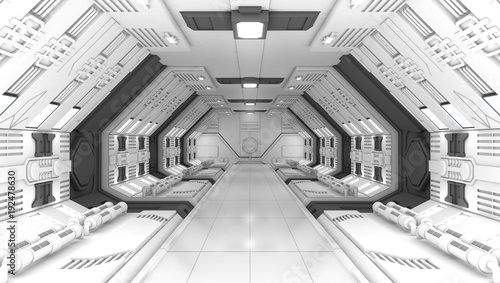 Smart modern future background sci-fi room, white gray color