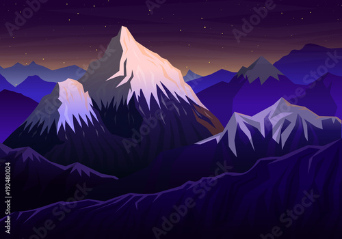 Mountain everest  Evening panoramic with sunset view and peaks  landscape early in a daylight. travel or camping  climbing. Outdoor hill tops  Nepal.