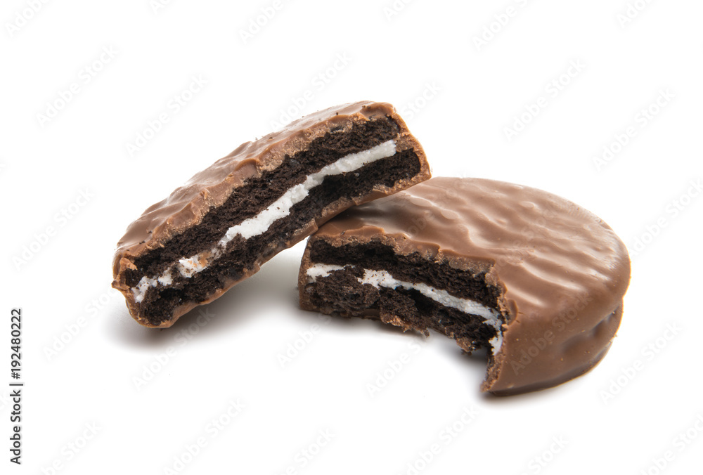 double cookies in chocolate isolated double cookies in chocolate isolated