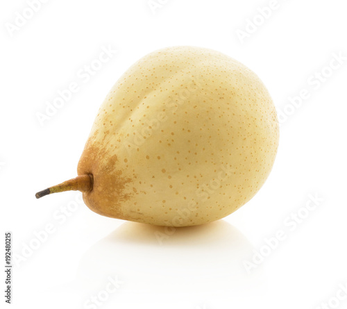 Nashi pear (Russet pear) isolated on white background one yellow. photo