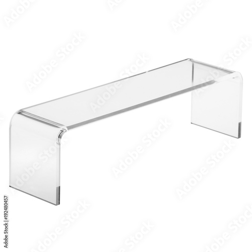 plastic plexiglas podium displayer for shelf isolated on white background photo