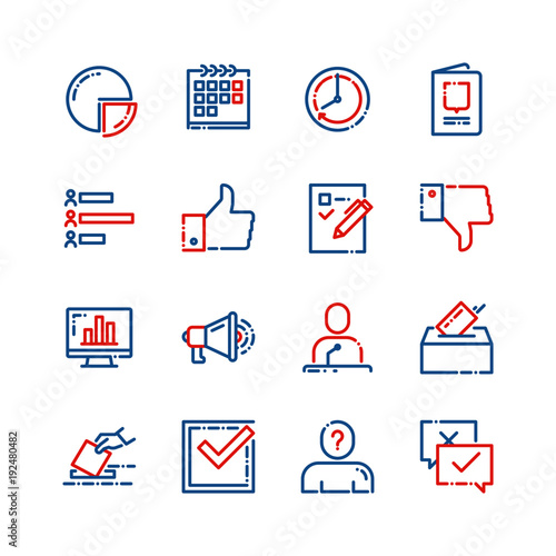 Elections, voting, political parties vector thin line icons set
