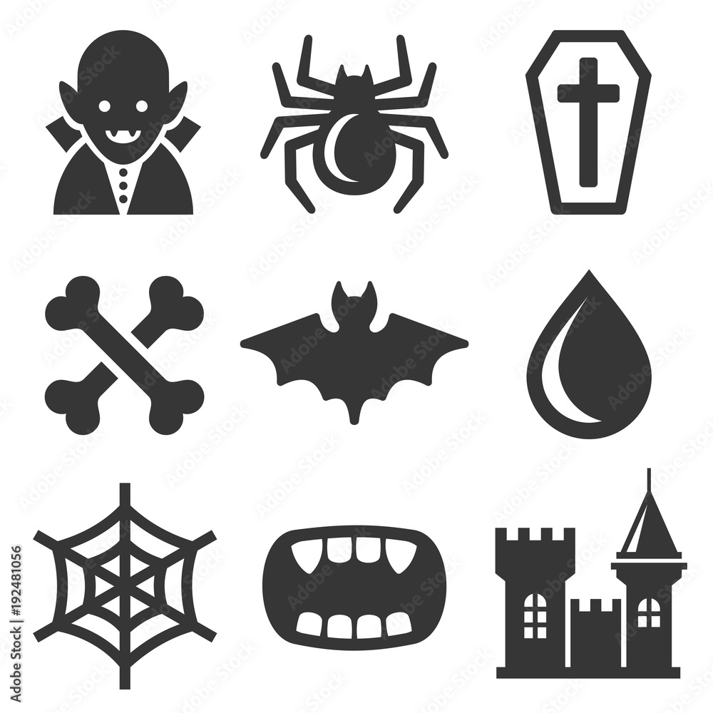 Vampire Icons Set on White Background. Vector Vampire Icons Set on White Background. Vector