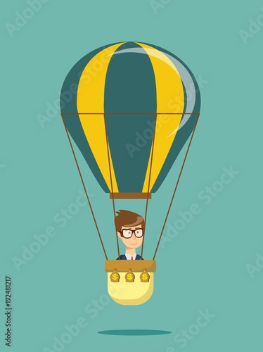 Hot air balloon with shadow. Flat cartoon design. Vector illustration