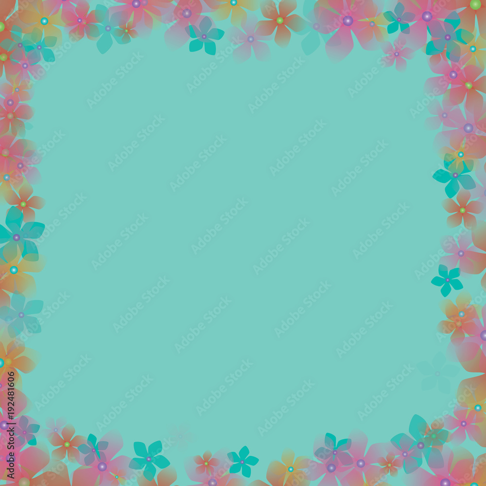frame from flowers with turquoise background