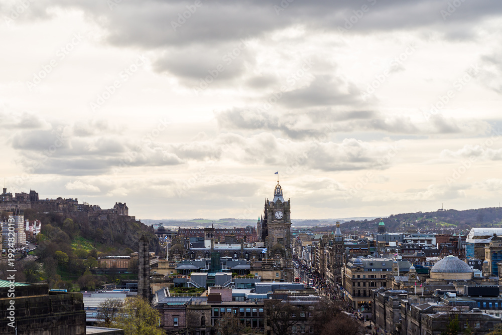 City view on the Main Street, Roof Tops and Houses  in Edinburgh