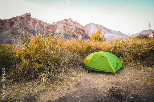 Tourist tent in Kazakhstan canyon