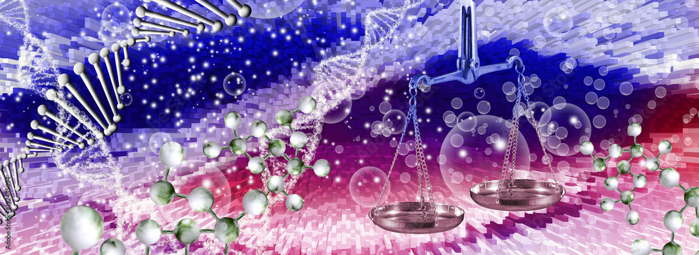 abstract image of the chain of DNA and libra on multicolored background abstract image of the chain of DNA and libra on multicolored background