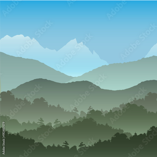 Vector seamless background. Green Mountain landscape in the summer..