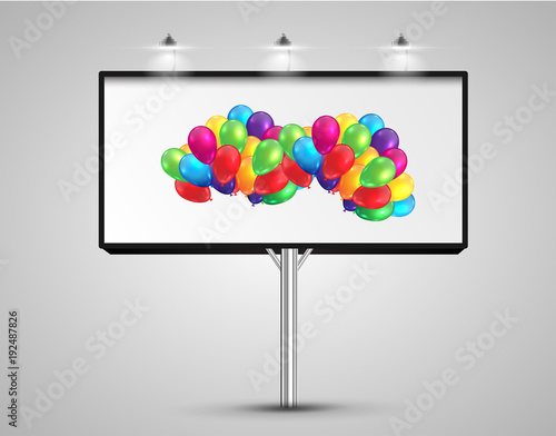 Billboard with balloons, vector illustration