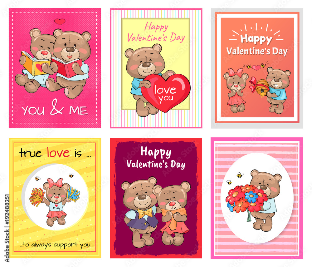 Posters Set Happy Valentines Day to You and Me