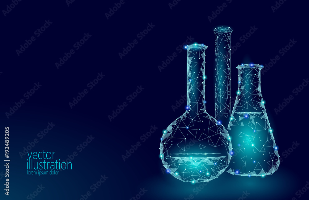 Fotografie Low poly science chemical glass flasks