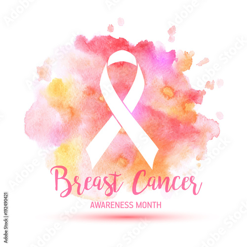 Breast Cancer Awareness Month Vector Ribbon imitation of watercolor background