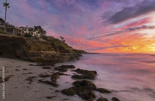 Dramatic Sky and Scenic Sunset Pacific Ocean Rugged California Coastline on Windansea Beach in La Jolla north of San Diego