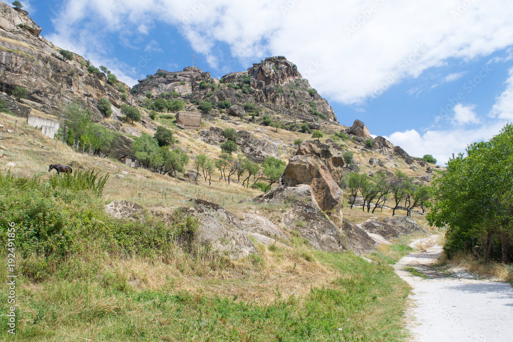 Trail leading towards Marko's Towers over the city of Prilep, Macedonia