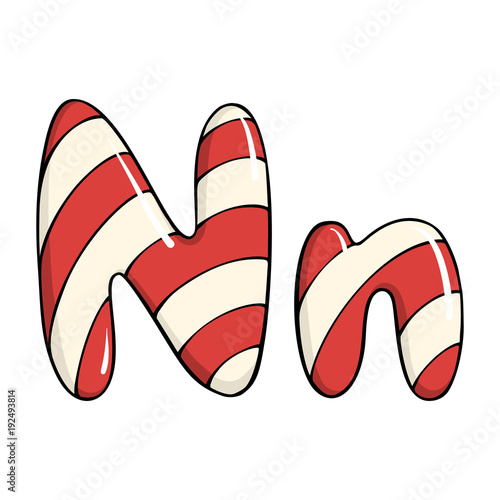 Hand drawn vector candy cane letter N