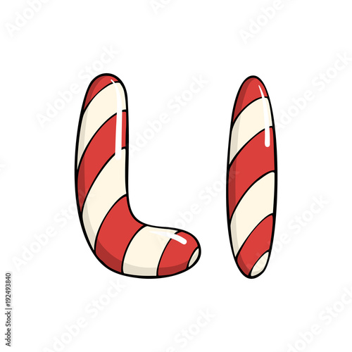 Hand drawn vector candy cane letter L