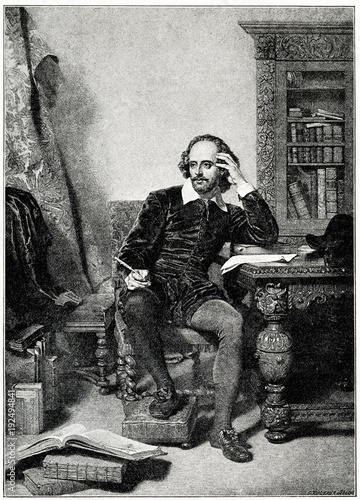 Fotografie, Obraz Portrait of English playwright William Shakespeare, painting of John Faed, engra