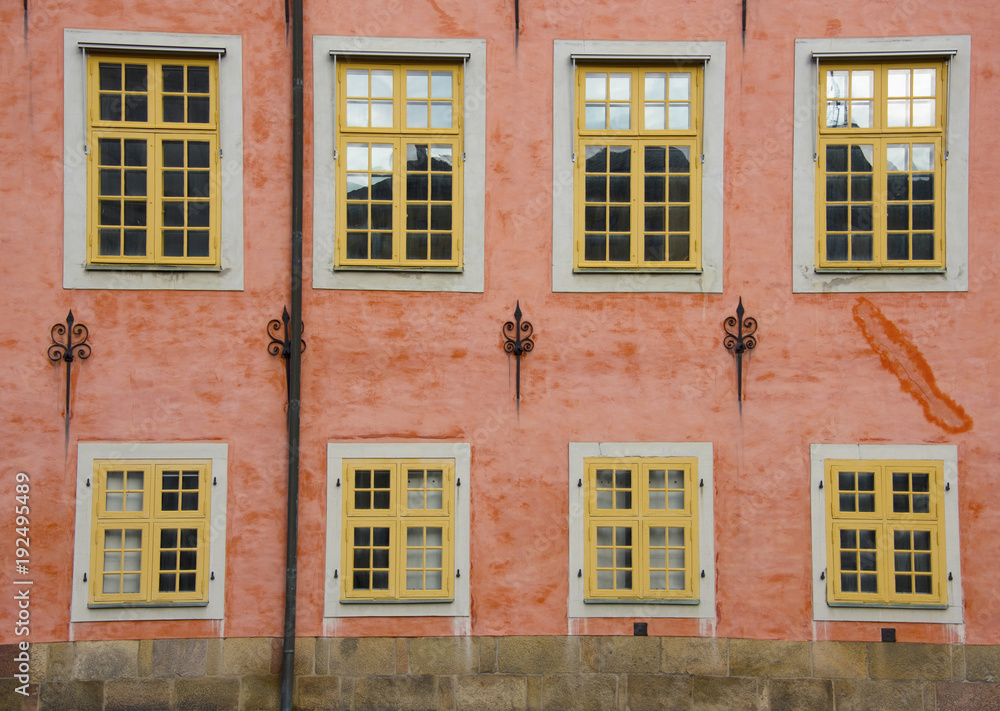 Pink facade on an old building in Stockholm