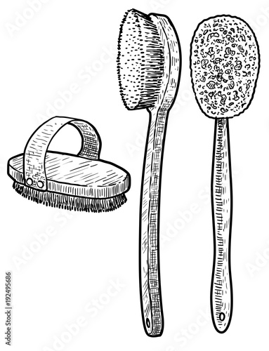 Bath brush illustration, drawing, engraving, ink, line art, vector