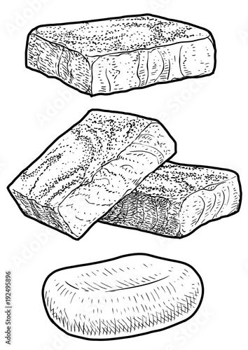 Soap, handmade soap illustration, drawing, engraving, ink, line art, vector