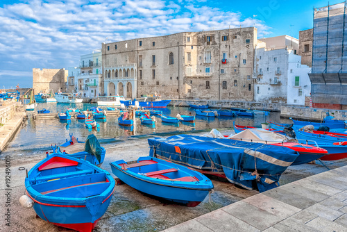 View of the italian old port city Monopoli - Italy, Puglia. Adriatic sea