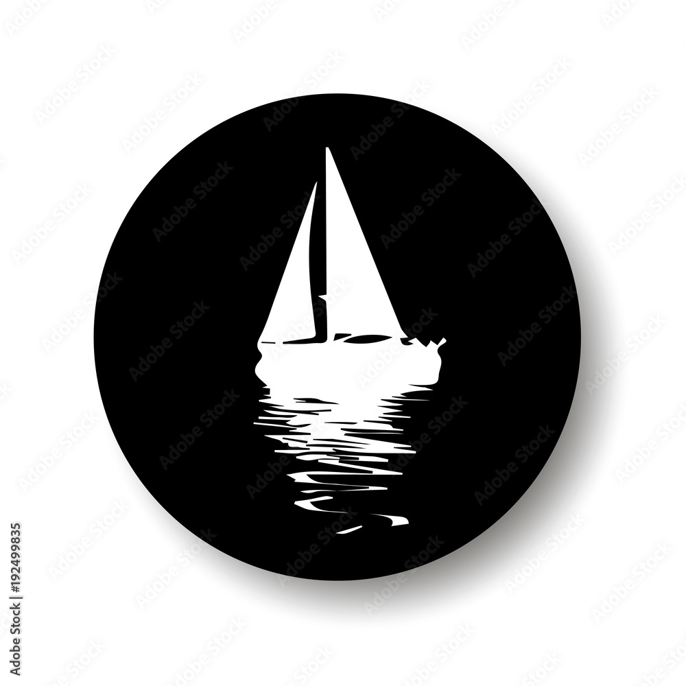 Vector. Graphical black representation of silhouette a sailboat. Stylized decorative image. Logo, symbol Vector. Graphical black representation of silhouette a sailboat. Stylized decorative image. Logo, symbol