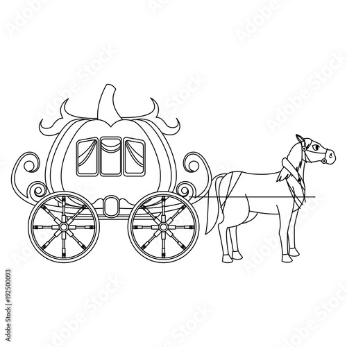 Pumpkin carriage with horse cartoon icon vector illustration graphic design